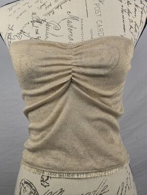 Urban Renewal Metallic Gold Ruched Tube Top Vintage Fabric Shimmer - S